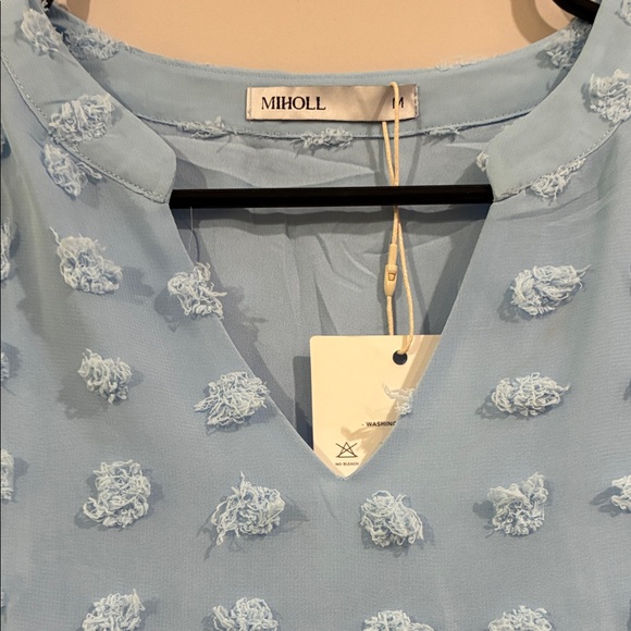 MIHOLL NWT Light Baby Blue Swiss Dot Textured Pocketed Dress Medium - Picture 6 of 11